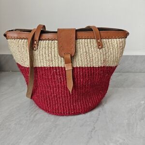 Red and Tan Woven Women's Bag